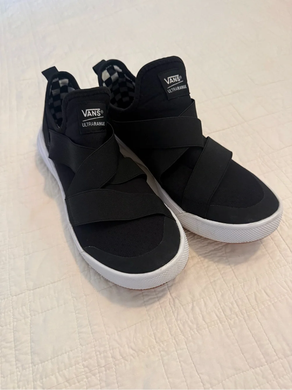 Vans Black and White UltraRange Slip-On Athletic Sneakers